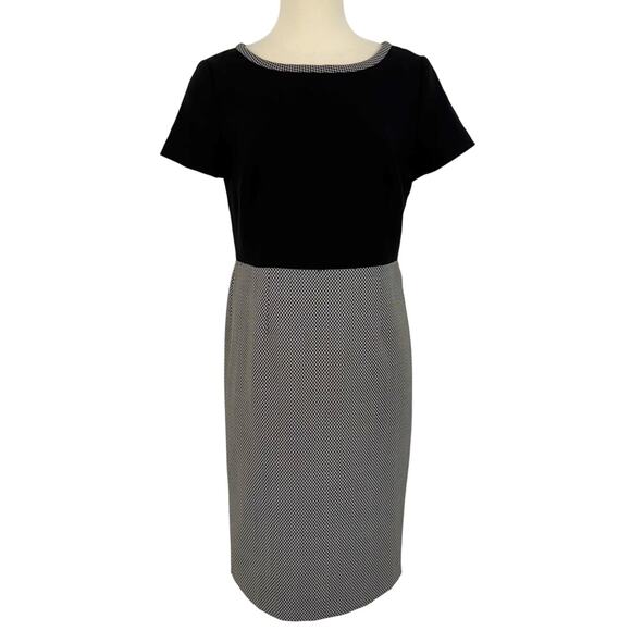Talbots Herringbone Short Sleeve Sheath Dress Classic Black/White 6 - Picture 1 of 8